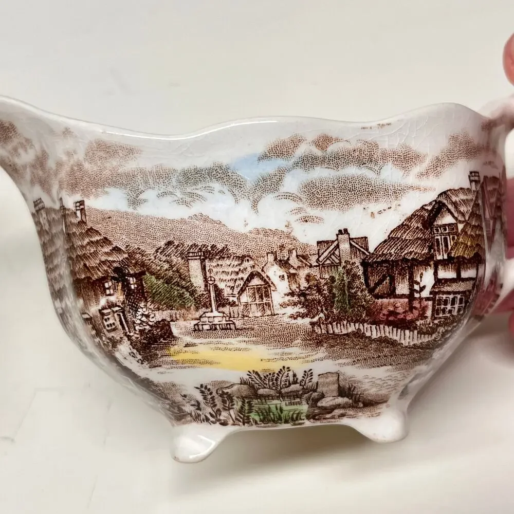 Vintage Johnson Bros Multicolor Olde English Countryside Creamer and Sugar Set